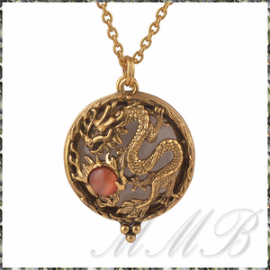 [PENDANT NECKLACE] ヴィンテージ 虫眼鏡 老眼鏡 拡大 ルーペ レンズ ペンダント ネックレス タイガーアイ 宝玉 龍ドラゴン【送料無料】