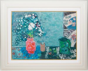 【1on1】真作 ジル・ゴリチ Gilles Gorriti 『バラ色の花瓶の花』 油彩 キャンバス 20号 額装 ／ 現代フランス画壇の巨匠