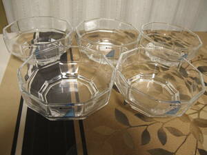 新品　食器　５個セット　ガラス　10角形　サラダ　ボウル　ササキガラス　日本製　アーバンテイストライナー　レトロ　昭和