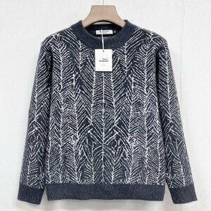 最高峰ヨーロッパ製※定価5万◆ブルガリア発※RISELIN セーター 上質ミンク/カシミヤ混 ふわふわ 防寒 ソフト 暖かい 丸首 総柄 上品 XL/50