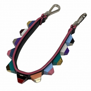 美品 フェンディ FENDI ミニストラップユー ショートショルダーストラップ レインボースタッズ ブラック マルチカラー MINI STRAP YOU