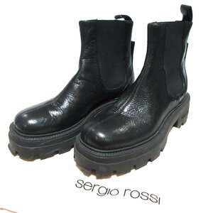 美品 Sergio Rossi セルジオロッシ SR MILLA 厚底 レザー サイドゴア チェルシーブーツ ショートブーツ サイズ37 23.5cm相当 ブラック