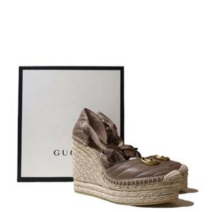 GUCCI GGマーモント エスパドリーユヒールサンダル 573023 ヒールサンダル ベージュ サイズ38 箱有 美品 グッチ 店舗受取可