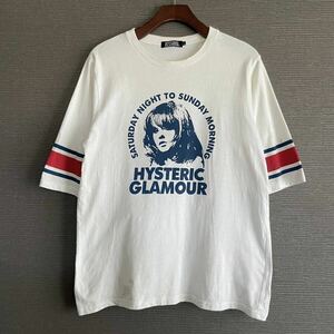 HYSTERIC GLAMOUR ヒステリックグラマー ガールプリント アームライン 五分丈 クルーネック 半袖 Tシャツ L 白 トップス キムタク メンズ