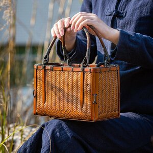 職人手作り かごバック 竹編み レディース 網代バッグ トートバッグ ハンドバッグ 籠 バッグ 内布付き ハンドメイド 竹持ち手