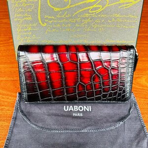 人気 限定EU製＆定価68万◆UABONI*アメリカアリゲーター・ファスナー長財布◆高級 希少 手染 パティーヌ クロコ 本革 ワニ革 レザー メンズ