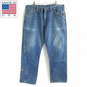 60s-70s USA製 Wrangler ラングラー 13MWZ 縦落ち ペンキ ヒゲ落ち ジーンズ 実寸W37 L27 アメリカ製 ビンテージ D148-21-0119ZVW