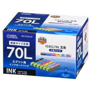 エプソン互換インク IC6CL70L 6色入_INK-E70LB-6P 01-4137 オーム電機