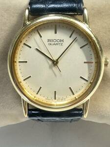 Ｌ205　腕時計　RICOH/リコー　312206　クォーツ　3針　ラウンド　アナログ　ゴールド　レザーベルト