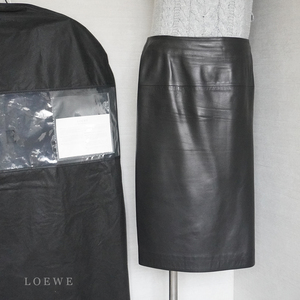 良品 ロエベ LOEWE 純正 ガーメント ケース 有 ラム レザー タイト スカート 42 ブラック 黒 レザー ボトムス ヴィンテージ 子 羊革 本革