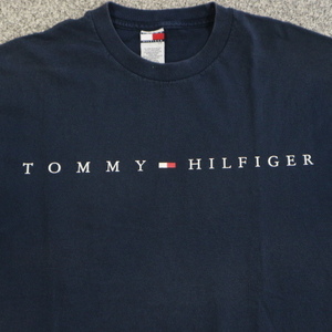 90s TOMMY HILFIGER トミーヒルフィガー Tシャツ L ネイビー 半袖 フラッグ ロゴ オールド ヴィンテージ