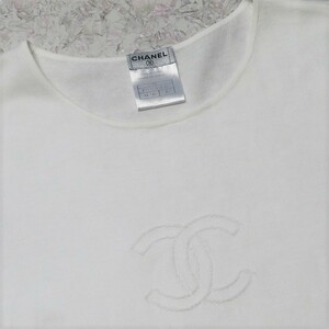 CHANELロゴ刺繍サマーニットTシャツ半袖トップス洋服黒白ホワイトヴィンテージシャネル