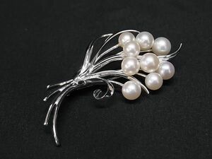 1円 ■美品■ MIKIMOTO ミキモト 本真珠 アコヤ真珠 パール 約6mm〜7mm SV925 ピンブローチ アクセサリー シルバー系 BL0248