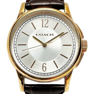 ☆☆ COACH コーチ クォーツ CA.55.2.34.0861 シルバー×ピンクゴールド レザー レディース 腕時計 やや傷や汚れあり