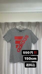 【送料込】アディダス adidas 半袖Tシャツ トップス サイズ150 グレー 綿100%