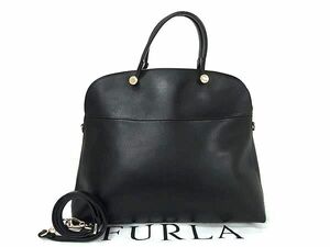 1円 ■美品■ FURLA フルラ パイパー レザー 2WAY クロスボディ ハンドバッグ ショルダー トート 斜め掛け レディース ブラック系 AW6780