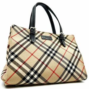 1円■人気■ BURBERRY バーバリー ノバチェック キャンバス×レザー トートバッグ ハンドバッグ レディース ベージュ系×ブラウン系