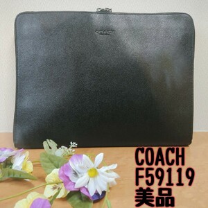 【美品×レア】COACH コーチ F59119 テックポートフォリオ クラッチバック タブレットケース レザー A4可 iPad セカンドバック 鞄 ブラック