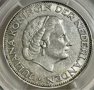 美麗品 オランダ ユリアナ女王 2.5ギルダー銀貨 1961 NGC AU55 Gulden Juliana アンティーク コイン 送料無料