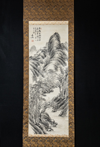 1671【模写】　安田老山　山水図　大幅　幕末・明治の南画家　美濃生　名は養　別号に万里翁