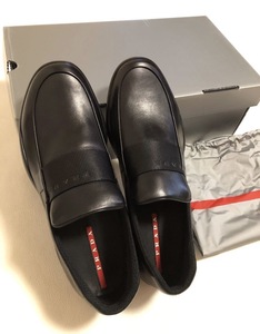 【新品未使用、正規品】 PRADA プラダ ナッパレザー シューズ スポーツ スリッポン 黒 サイズ 7 1/2 箱付き