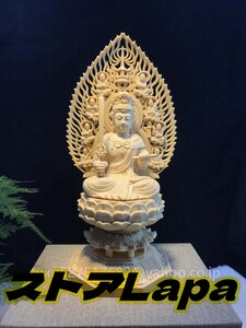 新作 仏教工芸品　仏教美術　木彫仏教　精密彫刻 仏師で仕上げ品 珍品 文殊菩薩 総檜木材 高さ29cm
