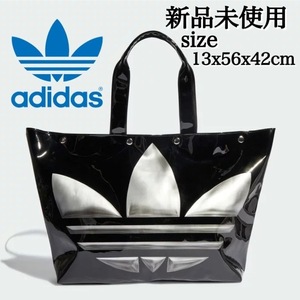 新品未使用 adidas Originals ショッパーバッグ ナイロン トートバック かばん ブラック 黒 トレフォイル ビックロゴ 人気 光沢 正規品