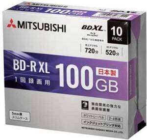 三菱化学メディア 4倍速対応BD-R XL 10枚パック　100GB ホワイトプリンタブル VBR520YP10D1