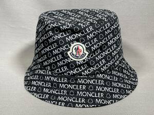 新品 本物 モンクレール MONCLER ロゴ バケット ハット L 黒 ブラック 白 ホワイト 帽子 サファリハット バケットハット バケハ ロゴ