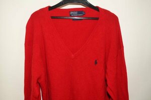 2193**Mラルフ、赤、ウールVネックセーター