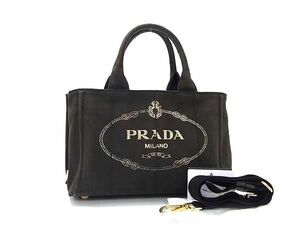 1円 PRADA プラダ 1BG439 カナパ キャンバス 2WAY クロスボディ ショルダーバッグ ハンドバッグ トート ダークブラウン系 BI1365