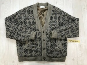 TEFTON BY CROCODILE クロコダイル メンズ 裏地 日本製 レトロ 総柄 ニット カーディガン ジャケット M カーキブラウン黒