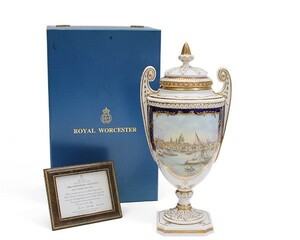 ロイヤルウースター ベース キングジョージ3世 限定品 Royal Worcester 蓋付き 花瓶 壺 新生活応援