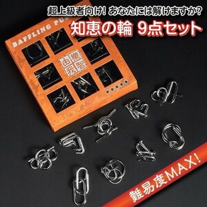 パズルリングセット 知恵の輪9点セット レベル5　難易度MAXに挑戦 超上級者向け　メタル製 脳トレに 知育玩具 GL-EPPLV05　　　