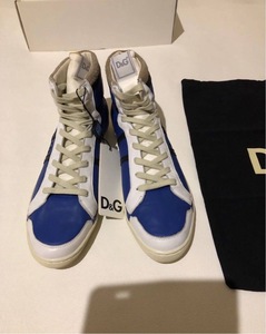【新品タグ付き、正規品】D&G DOLCE&GABBANA ドルチェ&ガッバーナ ハイカット レザー スニーカー 43 青x白