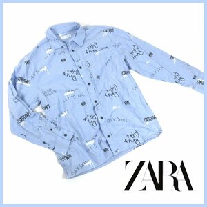 ▽★ZARA(ザラ)☆キッズ☆男の子☆子供服☆長袖シャツ☆落書きロゴ☆ブルー☆サイズ13～14☆164cm