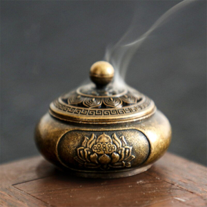 F1132アンティーク真鍮ポケット ロータス 蓮 香炉 ミニオーナメント 中国古代の装飾