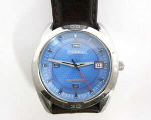 稼働品 FOSSIL フォッシル blue ブルー クオーツ QZ AM-4050 メンズ腕時計