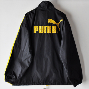 80s PUMA プーマ ナイロン リバーシブル トレーニング ジャケット XXL イエロー ブラック 刺繍ロゴ ビッグサイズ /ヴィンテージ 90s ユーロ