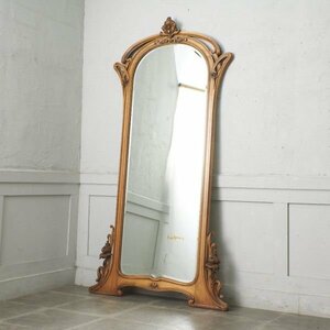 IZ77712F★大型 アールヌーヴォー ウォールミラー H215cm 木彫刻 姿見 鏡 壁掛け鏡 スタンドミラー 立掛け鏡 アールヌーボー クラシック