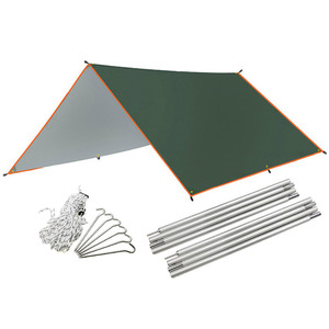 天幕シェード 防水タープ キャンプテント サンシェルター 軽量 緑色3x3M アウトドア キャンプ用品 つペグ付 ロープ付 200アルミポール付