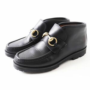 極美品◎イタリア製 GUCCI グッチ 104 0088 ヴィンテージ ホースビット アンクルブーツ／ショートブーツ ブラック×ゴールド金具 34 1／2