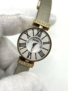 【電池切れ】Folli Follie フォリフォリ クォーツ 腕時計 白文字盤 ローマン ラインストーン レザーベルト レディース WF15B028SS