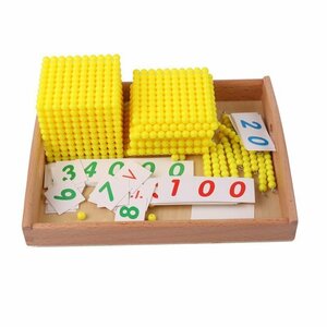 CJM421★モンテッソーリ教具 十進法1-1000の金ビーズ 数字カードセット　早期教育 指先トレーニング 知育玩具　視覚　３歳　4歳