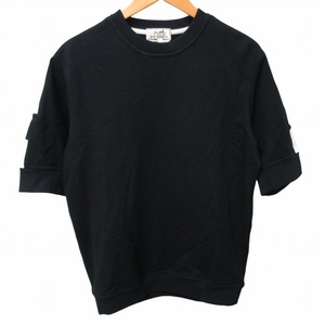 エルメス HERMES 美品 Hロゴラインスウェットトップ 半袖 トレーナー Tシャツ オーバーサイズ 黒×白 ブラック×ホワイト Sサイズ