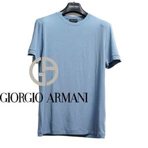 定番アイテム ストレッチTシャツ 着心地触り心地すべて抜群 GIORGIO ARMANI ジョルジオアルマーニ 50サイズ ブルー Tシャツ カットソー