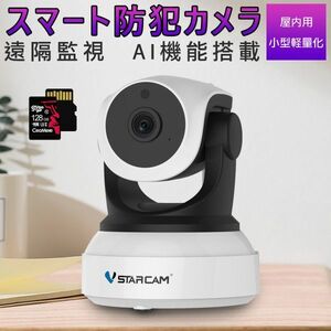 防犯カメラ 屋内用 C24 100万画素 SDカード128GB同梱 AI機能搭載 ONVIF対応 WIFI 遠隔監視 ネットワーク カメラ PSE 技適「C24/SD128.A」