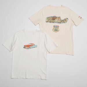 GP7604 パパス/Papas/2点セット/半袖Tシャツ/プリントTシャツ/メンズ48M/コットン/ホワイト+ベージュ/カットソー