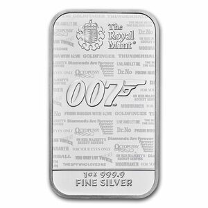 [保証書・カプセル付き] 2020年 (新品) イギリス「ジェームズ ボンド・007 ノー タイム トゥ ダイ」純銀 1オンス バー