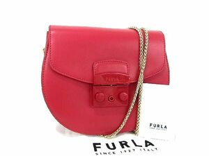 1円 ■新品■未使用■ FURLA フルラ メトロポリス ミニ レザー クロスボディ チェーン ショルダーバッグ 斜め掛け レッド系 BF2885